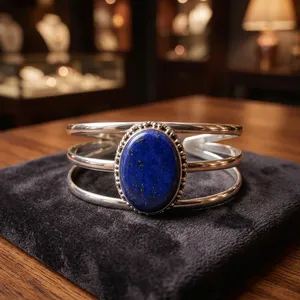 Pulsera brazalete de plata de ley 925 con lapislázuli, piedra preciosa azul natural ovalada, joyería llamativa para mujer, uso diario, regalo. - Product Image 5