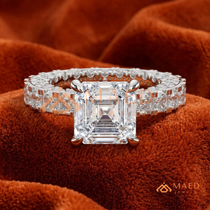 แหวนแต่งงานเพชรทรงเหลี่ยมมรกตทองคำโรสโกลด์ 14K คลาสสิก พร้อมวงแหวนเพชรทรงเหลี่ยมสำหรับผู้หญิง - Product Image 1