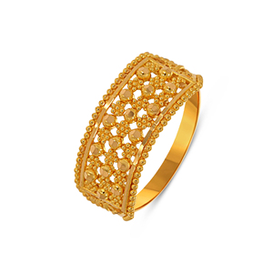 Anillo de Filigrana Floral Ancho Chapado en Oro de Lujo para Mujer, Joyería de Diseño Vintage Elegante - Product Image 1