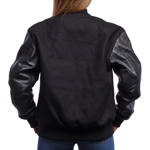 Chaqueta Varsity Negra para Mujer, de Alta Calidad, con Mangas a la Moda, Cuello Alto, Cierre de Botones, para Otoño, Corte Regular - Product Image 2