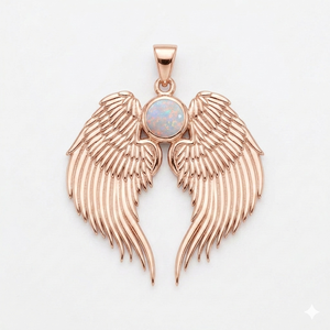 Colgante de Cuarzo Citrino con Forma de Ala de Ángel, Chapado en Oro Rosa, con Piedra de Citrino Redonda de 3 cm, Collar con Dije de Ala, Joyería - Product Image 3