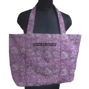 Bolso de mano de lona de algodón hecho a mano con estampado de bloques florales para mujer, logotipo personalizado ecológico, estilo Floral para invierno y verano, perfecto - Product Image 1