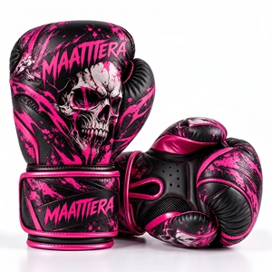 Gants d'entraînement de boxe personnalisés noir et rose avec imprimé éclaboussures, support de poignet rembourré, maille respirante, fabricant OEM - Product Image 3