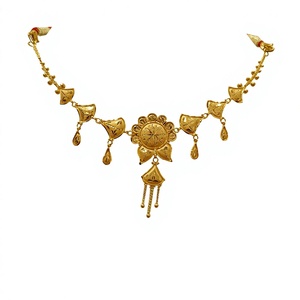 Collar de Oro Sólido de 22K con Diseño Floral Tradicional Indio, Joyería de Oro Amarillo 916 para Mujer, Ligero - Product Image 1
