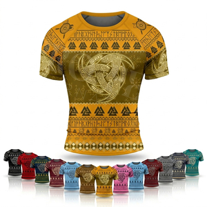 เสื้อรัดรูปแบบเรียบสีพื้นสำหรับพิมพ์ลายเอง เสื้อยืดกีฬาแขนสั้นป้องกันแสงแดดสำหรับวิ่ง - Product Image 1