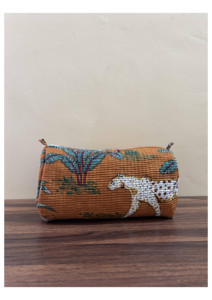 <b>Leaf</b> & Leopard Hand Block Printed Cotton Quilted Makeup Bag Travel Cosmetic Organizer 3 Pouch Sets Wholesale Price - Product Image 3