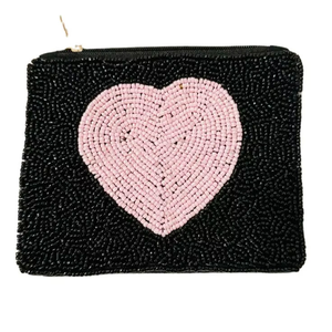 Pochette élégante et luxueuse de qualité supérieure, faite à la main, avec un design en forme de cœur, ornée de perles roses et noires, avec choix de couleur personnalisable. - Product Image 1