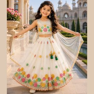 Black And White Multi Embroidery Work Georgette Full Stitched Designer Flared Lehenga Choli Set with <b>Net</b> <b>Dupatta</b> For Party Wear - Product Image 2