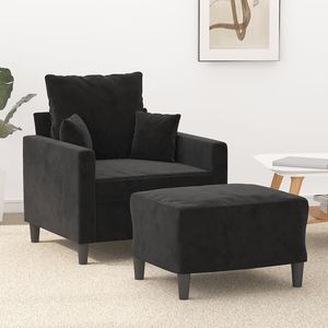 Sillón de Salón de Terciopelo Negro con Reposapiés, Construcción de Madera Contrachapada, Metal y Textilene - Product Image 1