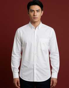 Camisa de Vestir para Hombre, Corte Entallado, Popelina 100% Algodón, Un Solo Botón, Manga Larga, Estilo Casual de Negocios, Color Blanco - Product Image 3