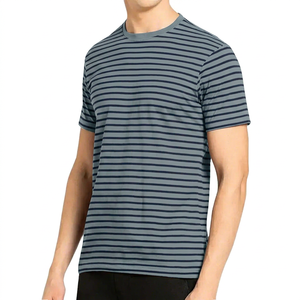 T-shirt à manches courtes rayé pour homme, coupe classique, 100% coton, col rond, haut tricoté décontracté - Product Image 3
