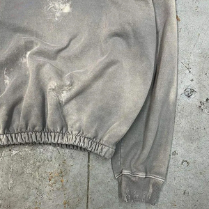 Sweat à capuche zippé personnalisé en coton épais et surdimensionné pour homme, avec broderie vieillie, style streetwear hiver, en polaire écologique - Product Image 6