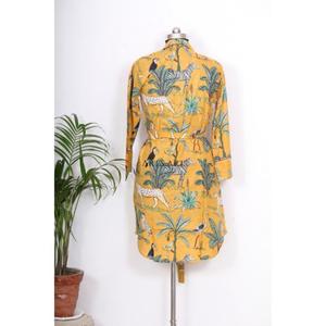 Chemise kimono en coton indien imprimé à la main pour femmes, manches longues, longueur midi, robe de nuit pour l'été - Product Image 6