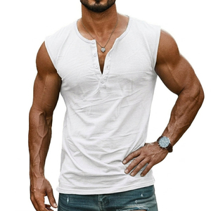 Custom <b>Logo</b> Men's Henley Tank Top Button Placket Muscle Fit Sleeveless Shirt Wholesale Bulk Casual Gym Streetwear Top Tank Tops - Product Image 6