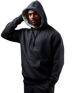 Sweat-shirt à capuche gris foncé pour homme, manches raglan, couleur unie, coupe décontractée, tissu en molleton français, vêtement d'automne - Product Image 4