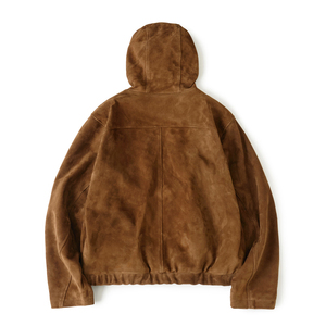 Sweat-shirt à capuche surdimensionné en cuir suédé de qualité supérieure, fabriqué par le fabricant, avec fermeture éclair et logo en relief 3D personnalisé pour hommes. - Product Image 2