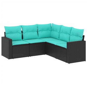 Conjunto de Sofás de Jardín de Ratán PE Negro y Azul, Acero con Recubrimiento en Polvo y Material de Poliéster - Product Image 2