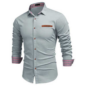 เสื้อเชิ้ตแขนยาวสีเขียวมะกอกสำหรับผู้ชาย ปกคอปก แขนยาวเต็มตัว ผ้าทอเนื้อดี ไม่ยับง่าย สไตล์ลำลองสมาร์ท - Product Image 5