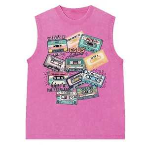 Débardeur sans manches en coton tricoté avec imprimé cassette, col rond, style décontracté, logo frontal - Product Image 2