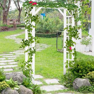 Arco per Piante Rampicanti da 2,1 m, Facile da Montare, in Legno e Acciaio, con Pannelli Laterali in Abete Naturale e Rivestimento in Vinile Bianco per Esterni - Product Image 2