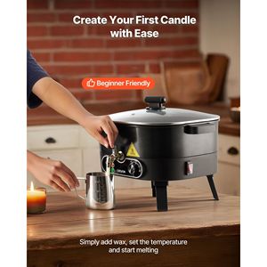 Fondeur de cire rapide à chauffage uniforme de 6,3 Qts pour la fabrication de bougies avec bec verseur facile, contrôle de la température et base rainurée - Product Image 2