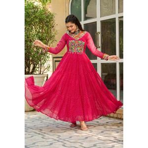Navratri colección especial Leheriya Anarkali vestido telas vestido pesado Faux Blooming Georgette mangas completamente mangas trabajo - Product Image 1