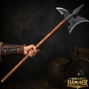 Hacha de Halberdín Medieval Antigua Forjada a Mano, Martillo Oscuro de Acero de Alto Carbono con Mango de Madera de 91 cm, Estilo Europeo - Product Image 2