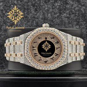 นาฬิกาข้อมือเพชรหรูสำหรับผู้ชาย Pahal Jewels ตัวเรือนสแตนเลสประดับโมอิสซาไนต์ ขนาด 42 มม. ระบบอนาล็อก ควอตซ์ คริสตัลแซฟไฟร์ หน้าปัดเรืองแสง พร้อมปุ่มกด - Product Image 5