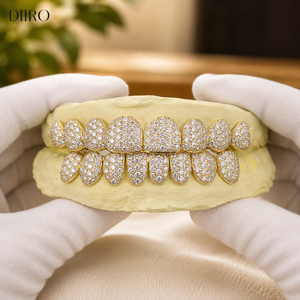 Grillz Hip Hop plaqué or jaune 14K, micro-incrustation de moissanite taille brillant rond, bijoux dentaires unisexe pour soirée - Product Image 3