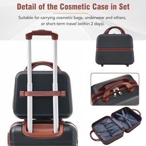 20 IN bagaglio rigido con custodia cosmetica, valigia leggera 2 pezzi con ruote Spinner, bagaglio Vintage, nero - Product Image 4