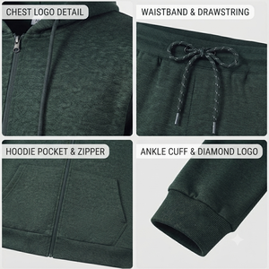 Oem Custom Logo Pullover Slim Fit Jogger Pants Zipper Hoodie Set Premium Cotton Fleece Breathable Eco-friendly Tracksuits Men - Product Image 6