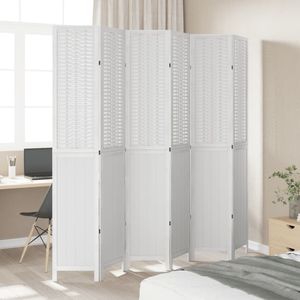 Separador de ambientes de madera maciza de Paulownia de 6 paneles en color blanco - Product Image 3