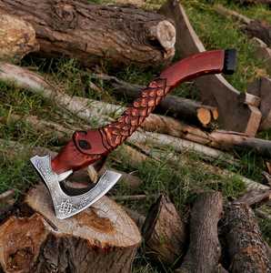 Hacha Vikinga Forjada a Mano Personalizada de BA Enterprises, Hoja de Acero con Alto Contenido de Carbono, Mango de Madera de Palisandro Tallado en 3D con Escamas de Dragón, Estilo Nórdico - Product Image 1