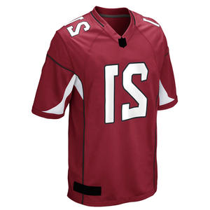 Custom Men's V-Neck American Football Jersey Number 21 Red Short Sleeve Moisture Wicking Polyester Athletic Fit - Product Image 4