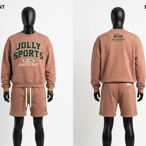 Ensemble sweat-shirt et short en molleton de coton pour homme, couleur marron terre, toucher doux, logo brodé personnalisé. - Product Image 4