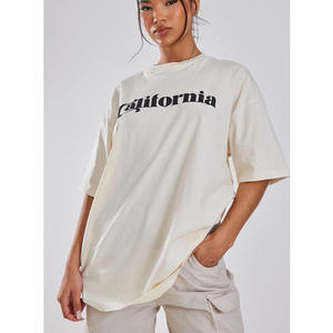 เสื้อยืดพิมพ์ลายข้อความแคลิฟอร์เนียสำหรับผู้หญิง ทรงโอเวอร์ไซส์ ผ้าฝ้ายผสมเนื้อนุ่ม แขนสั้น สไตล์ลำลอง สตรีทแวร์ เสื้อยืดฤดูร้อน - Product Image 5