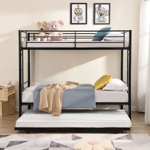 Letto a Castello in Metallo Nero con Letto Estraibile per Bambini - Product Image 3