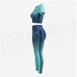 North Approach 2 Piece Yoga Set Gradient Color Crop <b>Top</b> Full Length Leggings Seamless <b>Sweat</b> Wicking Women's Sportswear - Product Image 3