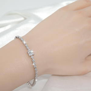 RAMDUT IMPEX Moissanite Princess-Cut Claw Setting Tennis Bracelet Silver Plated Trendy Unisex Engagement Wedding <b>Gift</b> GRA Model - Product Image 3