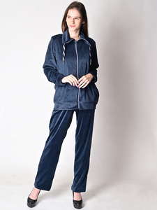Ensemble de survêtement en velours de coton avec fermeture éclair et logo personnalisé pour femme, style streetwear d'hiver - Product Image 2