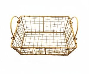 Custom Size Woven Iron <b>Wire</b> Gold Plated Eco-Friendly <b>Storage</b> <b>Basket</b> with Handle Modern Design <b>for</b> Kitchen Counter Home Decor - Product Image 5