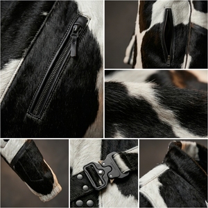 DARKRY ENTERPRISES Men's Faux Fur Cow Print <b>Jacket</b> <b>Mandarin</b> <b>Collar</b> Belted Streetwear Winter Coat - Product Image 6