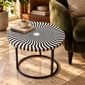 Botanical Inlay <b>Round</b> <b>Side</b> <b>Table</b> | Artistic Wooden Accent <b>Table</b> with Metal Base for Bedroom Living Room Lounge Home Decor Styles - Product Image 3