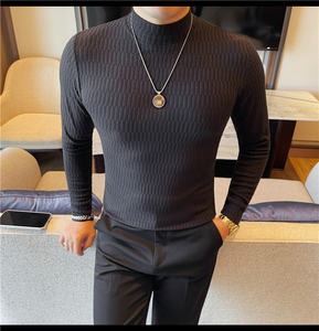 Pull en maille à col roulé blanc pour homme, coupe ajustée, manches longues, couleur unie, style minimaliste, pour l'automne, longueur standard - Product Image 5