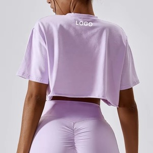 T-shirt court pour femme, col rond, manches courtes, coupe ample, couleur unie, vêtement décontracté d'été, broderie personnalisée du logo, jersey 100% coton - Product Image 2