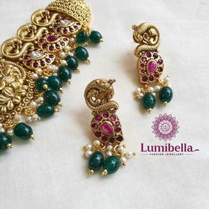 Nagas Gold Polish High Neck Choker Fashion Jewelry Set - Product Image 3