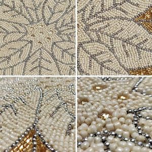 Embroidered Floral <b>Table</b> <b>Runner</b> Beaded <b>Gold</b> White Leaf Pattern Classic Home Decor Washable - Product Image 6