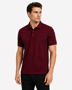 <b>Burgundy</b> <b>Men's</b> Solid <b>Shirt</b> Half Sleeve Collared Front Logo 100% Cotton Knitted Fabric Quick Dry Lightweight Casual Business Wear - Product Image 2