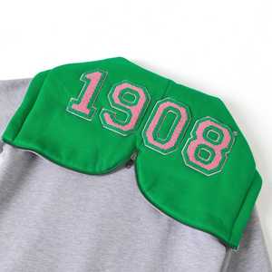 เสื้อฮู้ด AKA Heather Grey Prep รุ่น Unisex สีเขียวชมพู ปักลายเชนิลล์ ตัวอักษรกรีก ทรงพอดีตัว - Product Image 3