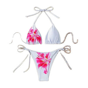 ชุดว่ายน้ำทูพีซสำหรับผู้หญิงไซส์พลัส แบบเซ็กซี่ ทรงสามเหลี่ยม ขาสูง ลายดอกไม้ รับผลิตตามแบบ (OEM) ขายส่ง พร้อมโลโก้ด้านหน้า ผูกด้านข้าง ปรับแต่งได้ - Product Image 1